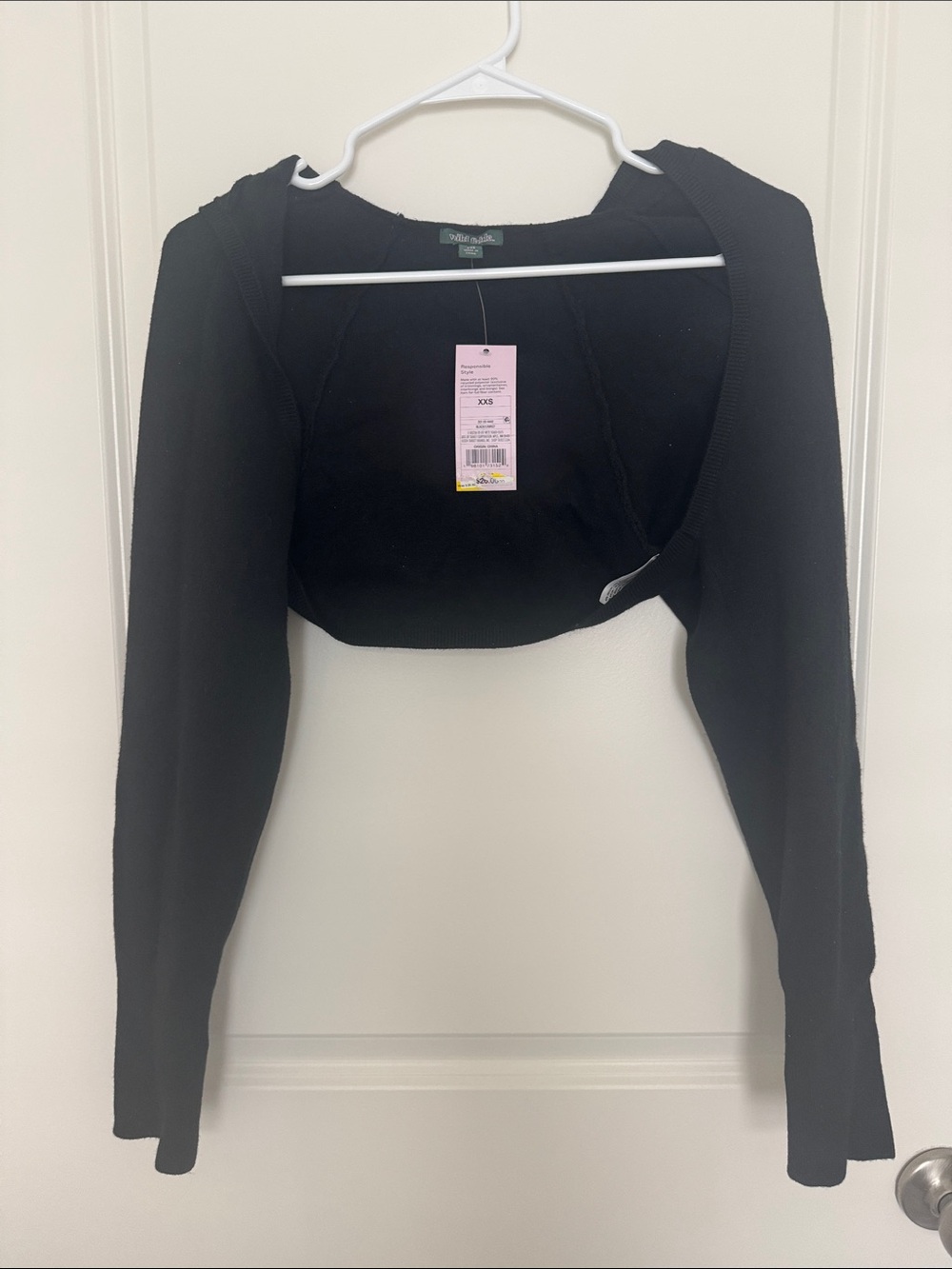 Wild Fable Black Cropped Hooded Bolero Shrug Long Sleeve XXS NWT